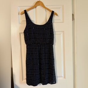 Alice + Olivia Navy Striped Beaded Mini Dress